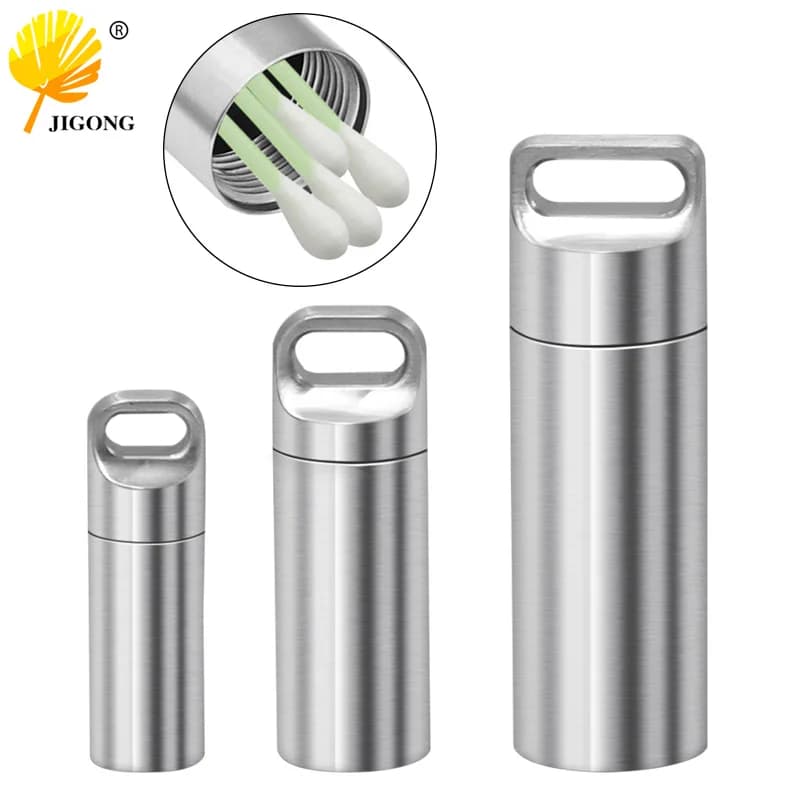 Mini Waterproof 304 Stainless Steel Sealed Portable Container Keychain for Storage Bottles