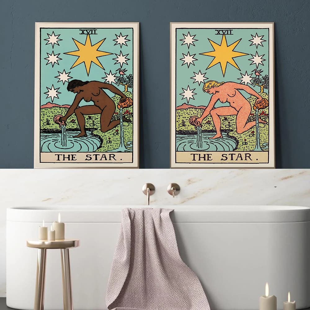 La stella tarocchi stampa carta pittura donna con pelle gialla nera poster acquerello astratto tela soggiorno decorazione della parete immagine