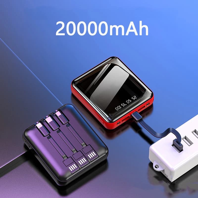 Portable Power Bank with Built in Cable External Battery Charger Powerbank for Xiaomi 14 10 iPhone Charger 20000mAh with Light