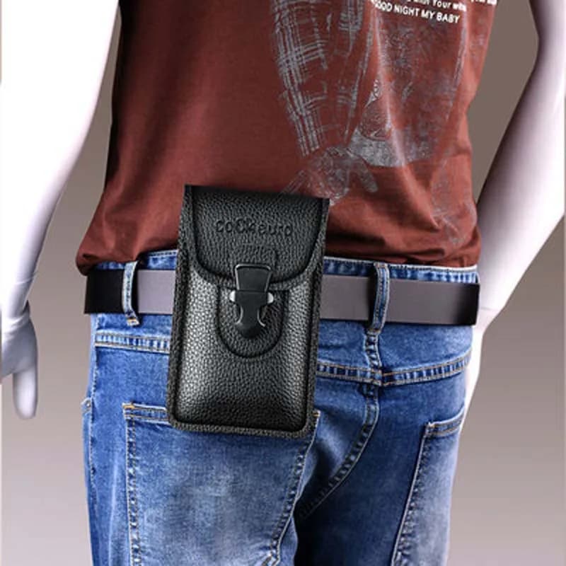 Men's Mobile Phone Case Puntelli Leather Belt PU Waist Wallet Phone Case Running Case Travel Camping Bags Soft Back