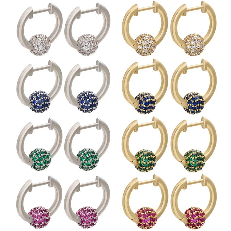 ZHUKOU One Pair 17x19mm CZ orecchini a cerchio piccoli in cristallo con palline per le donne lady Brass popolare orecchino a cerchio modello di gioielli: VE169