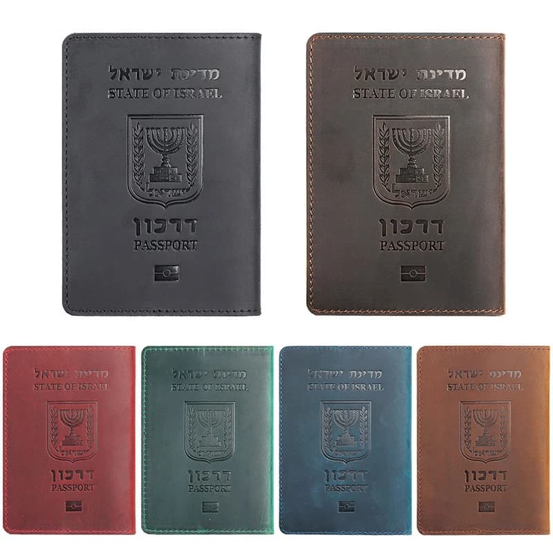 Del Cuoio genuino Israeliano Copertura Del Passaporto Per Israele Cassa Del Passaporto del Supporto di Carta di Credito Ebraico Unisex Portafoglio di Viaggio