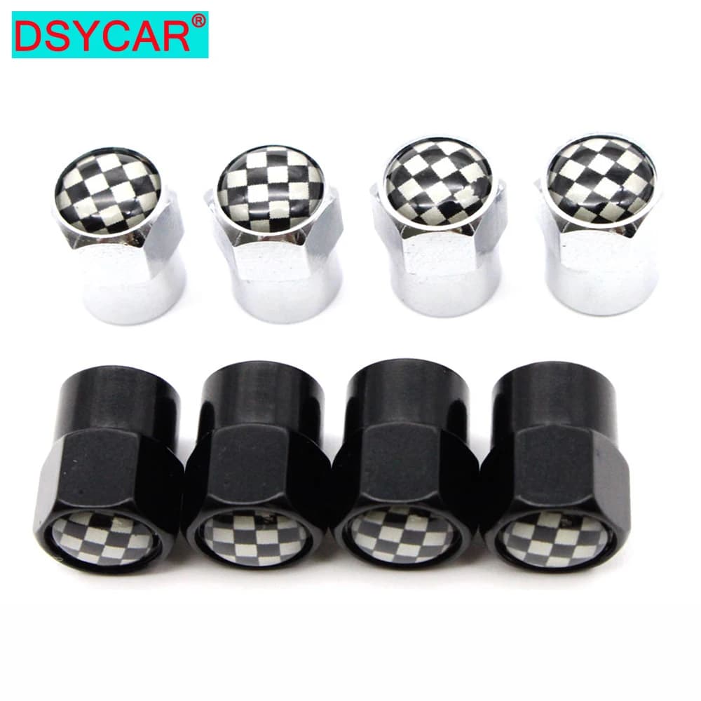 DSYCAR 4 Pcs/Set Car Aluminium Alloy/Copper Black with White Car Tire Valve Caps Wheel Tires Tire Stem Air Cap Airtight Covers