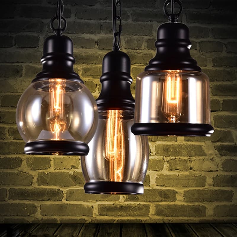 Lampada a sospensione per bottiglia di vino in vetro ambrato Vintage lampada a sospensione in stile industriale a LED E27 per bar ristorante caffetteria