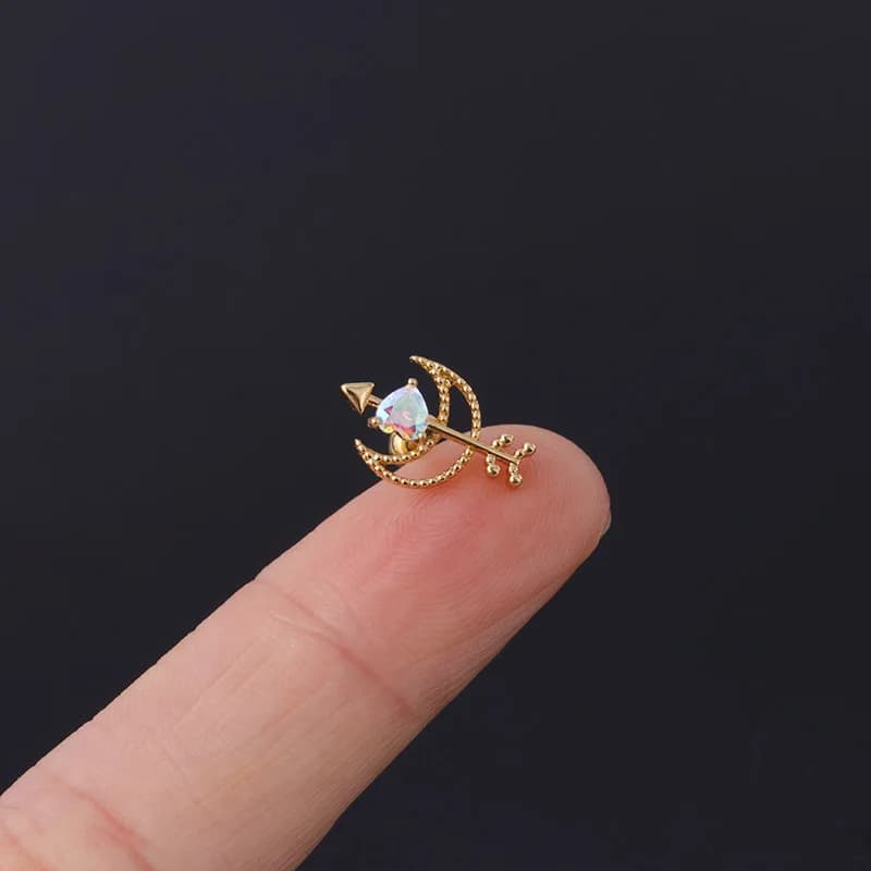 1 pz trendy zircone lucido carino freccia orecchio cartilagine polsino orecchino classico barra d'acciaio sfera vite posteriore perno gioielli orecchio in rame