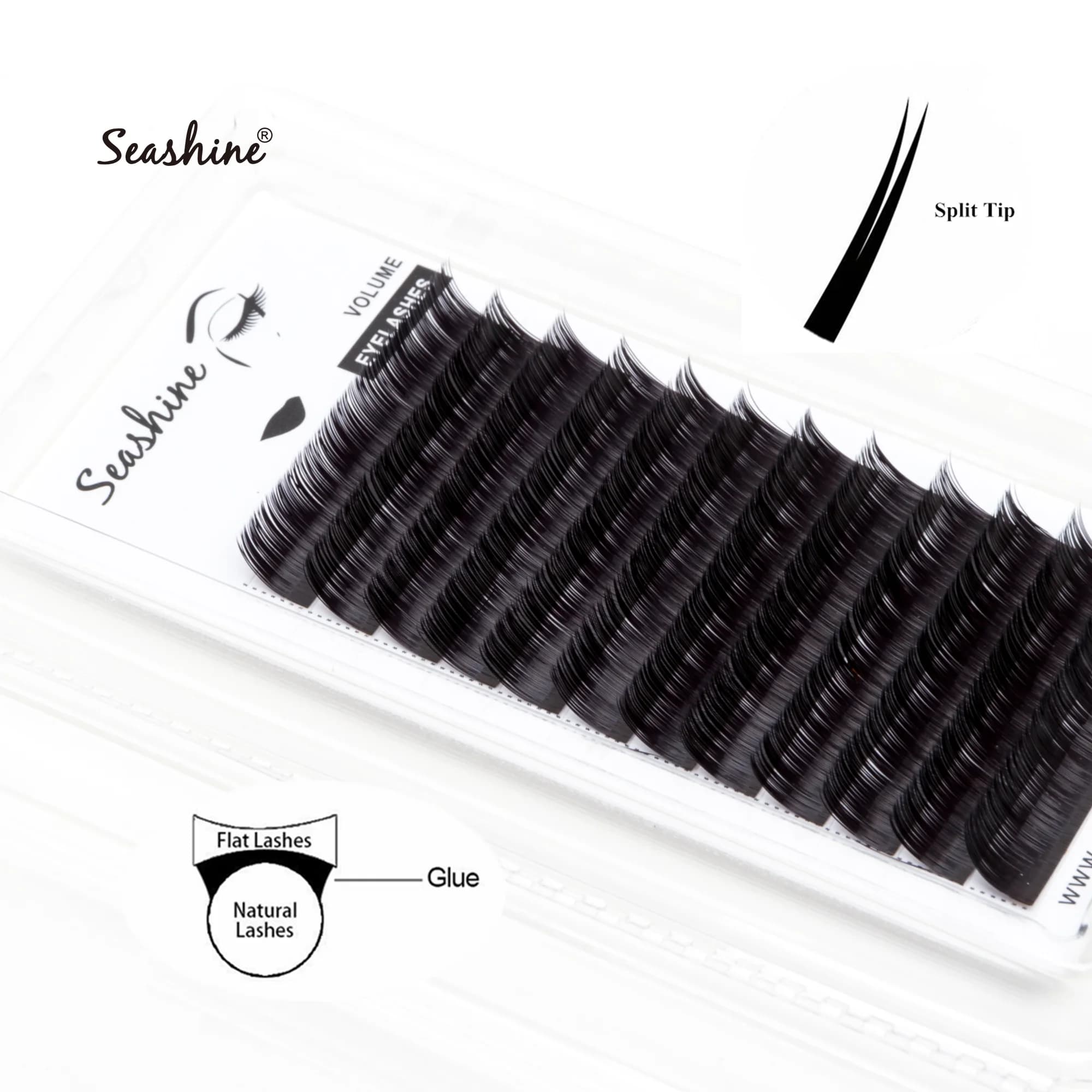 Seashine ellisse ciglia piatte morbide punte divise estensione ciglia finte ciglia individuali natura ciglia piatte ellittiche forniture