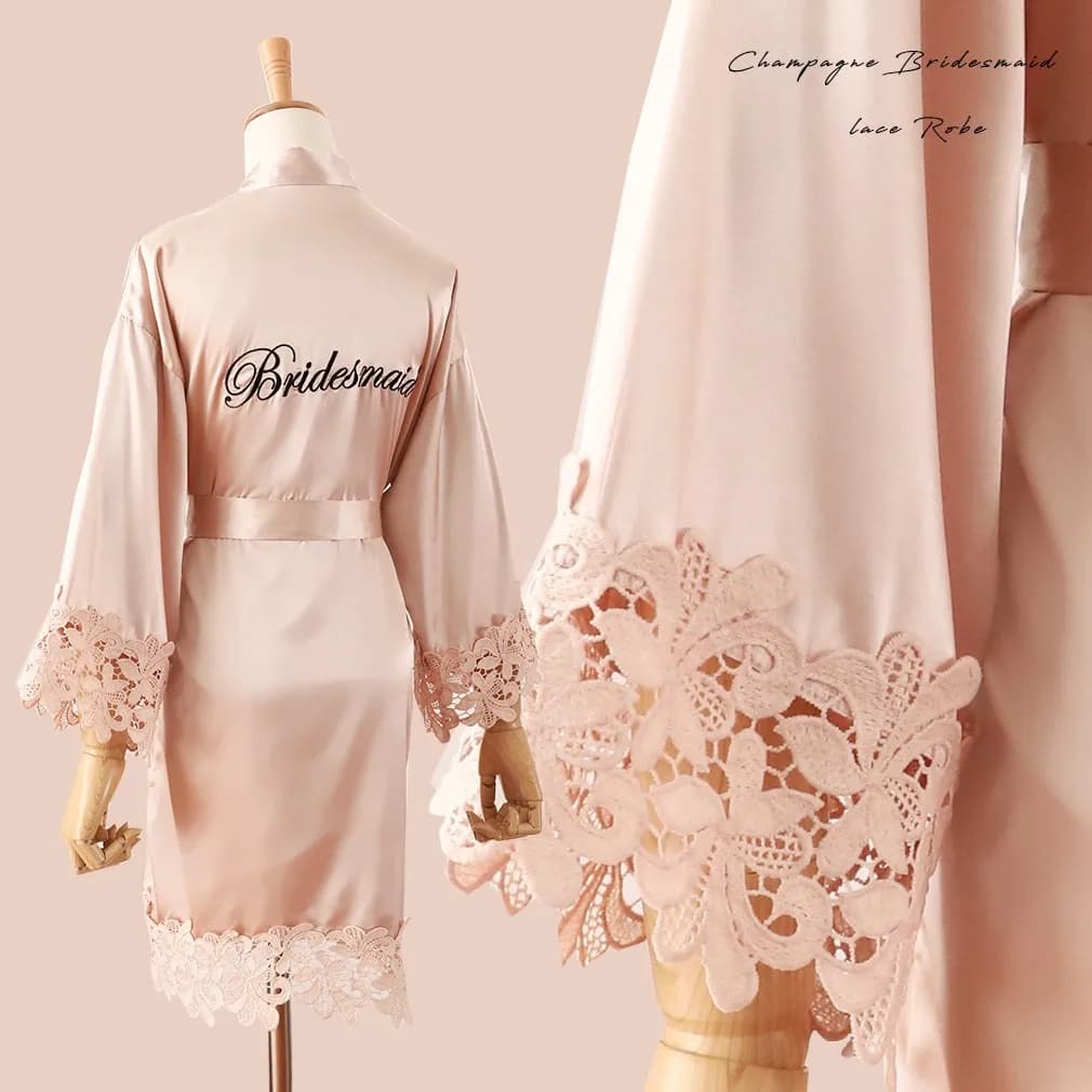 Nightwear in summer lace wedding dress for bridesmaid solid embroidery Kimono night dress for the house Casual woman M L Xl