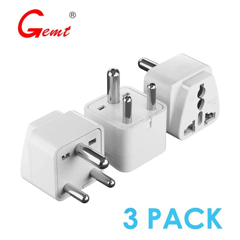 Adattatore per spina da viaggio GMET India (tipo D) per Pakistan, Nepal, Bangladesh-confezione da 3 [con messa a terra e universale] (GP-10-3PK)