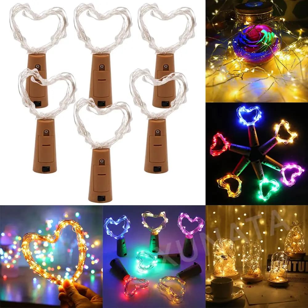 Bottiglia di vino Tappo di sughero Luci a stringa a LED Fata per le vacanze Ghirlanda di luci Festa di nozze Capodanno Decorazioni per l'albero di Natale Luci per bottiglie da bar