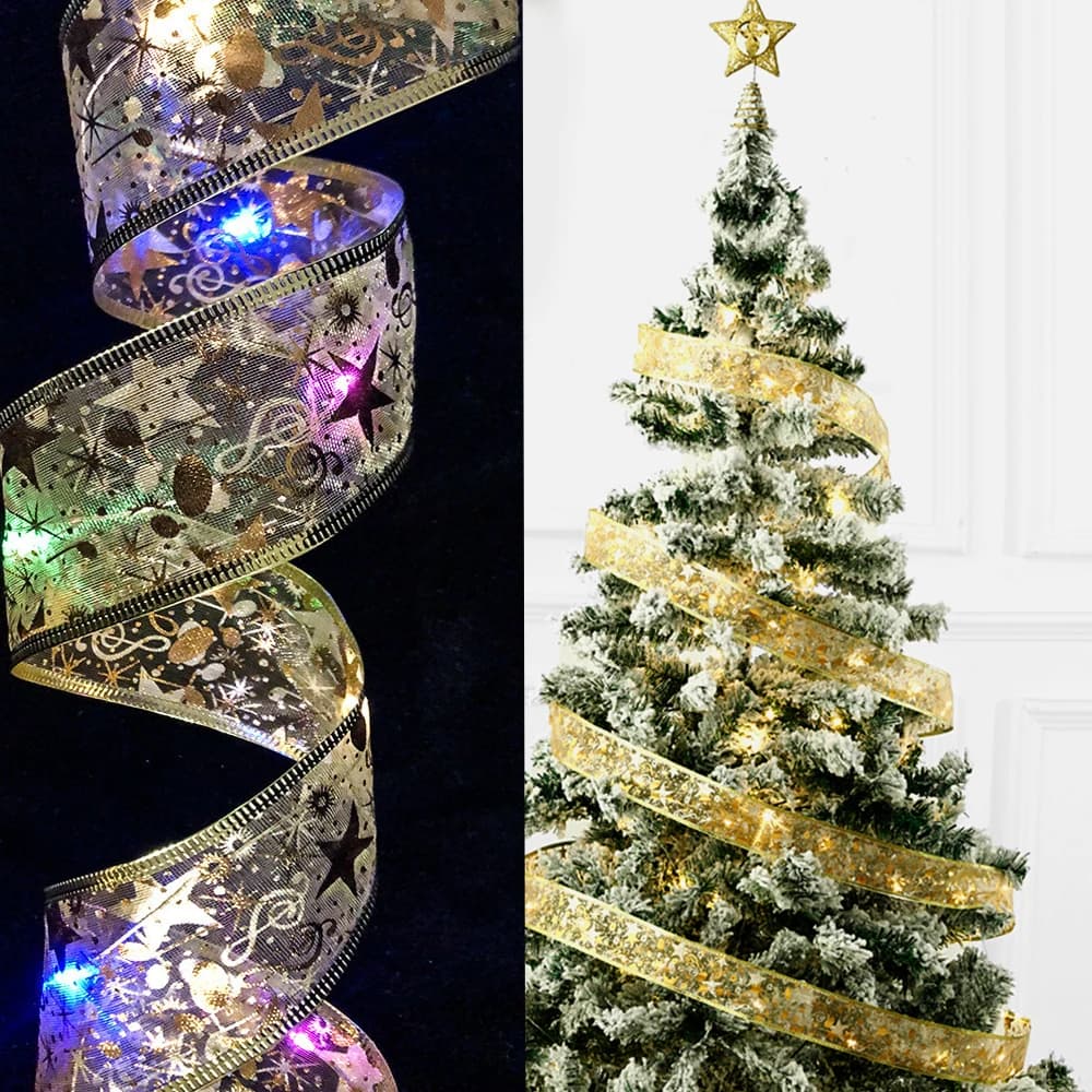 Ribbon Fairy Light decorazione natalizia ornamenti per l'albero di natale per la casa 2023 fiocchi String Lights Navidad Natal regali di capodanno