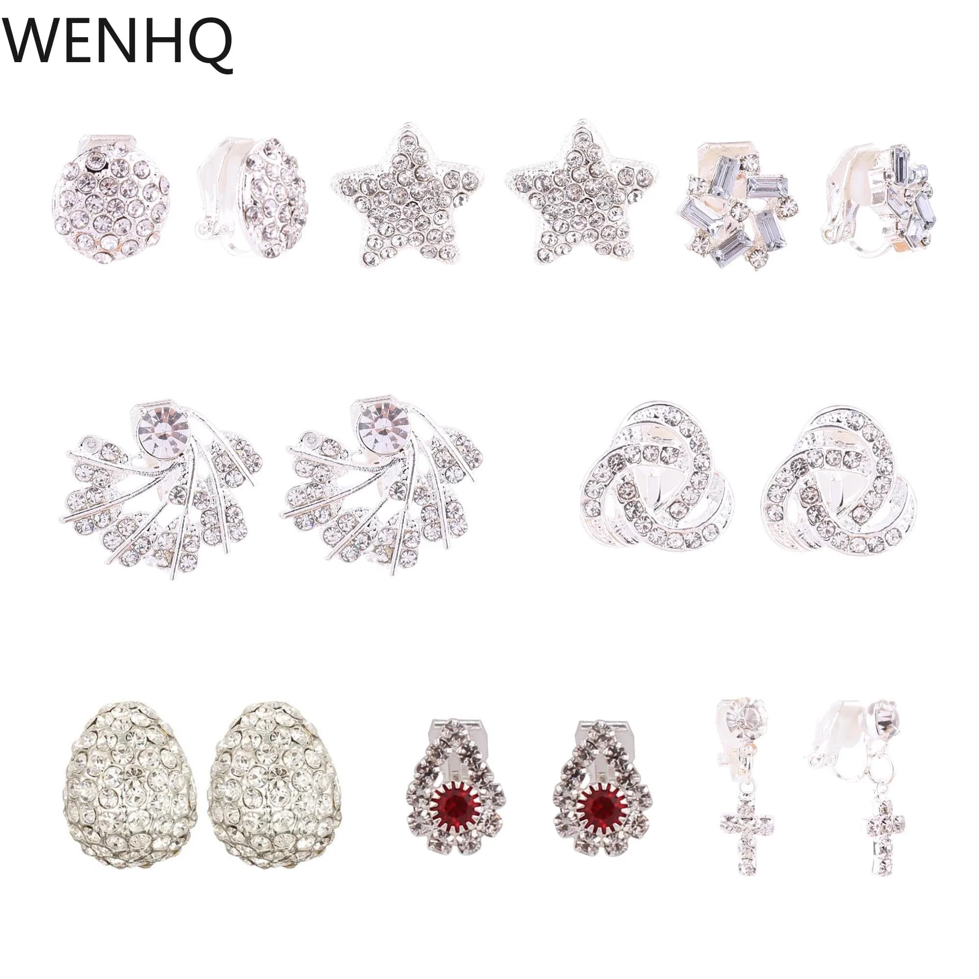 WENHQ Orecchini a clip in cristallo con strass di nuova moda Orecchini non penetranti per le donne Ragazze Fascino quotidiano per feste Clip per l'orecchio senza foro