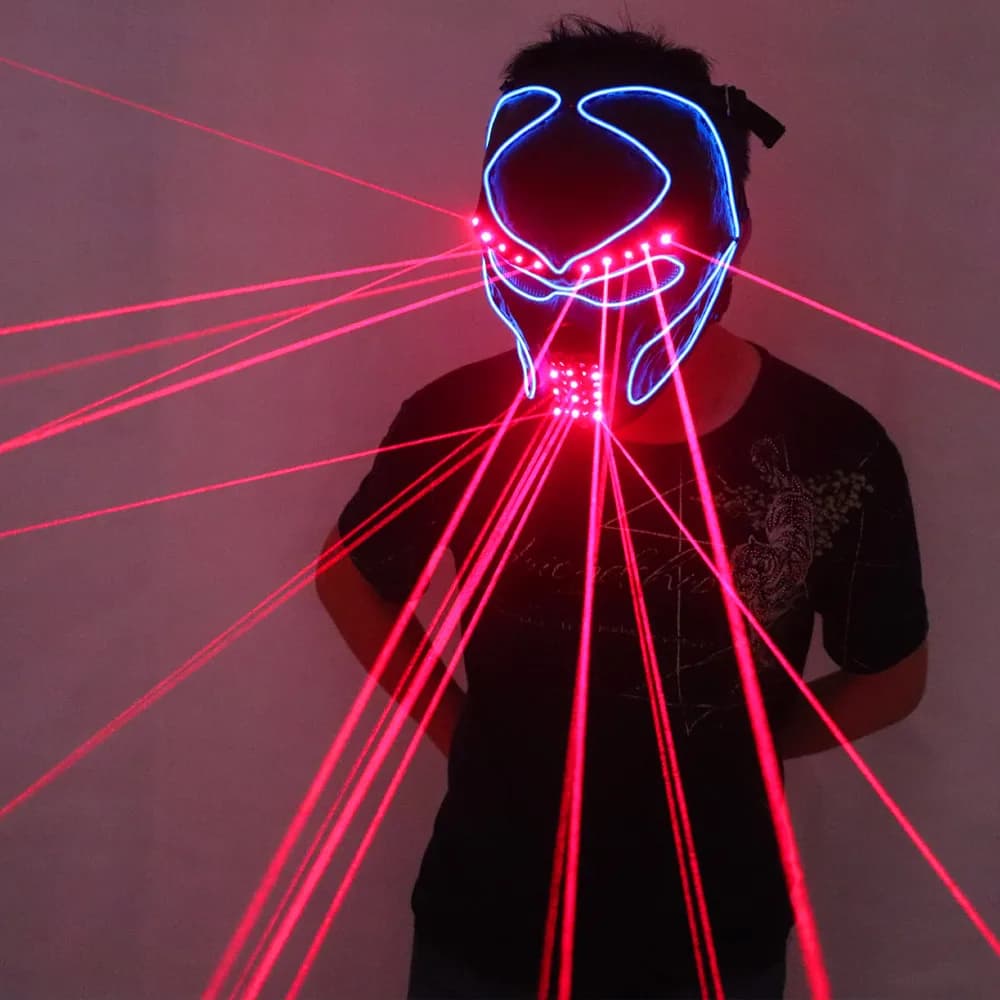 Maschera laser rossa alla moda Luce luminosa Maschera per il viso di Laserman Spettacolo laser Maschere di Halloween per forniture per feste di ballerini di scena laser