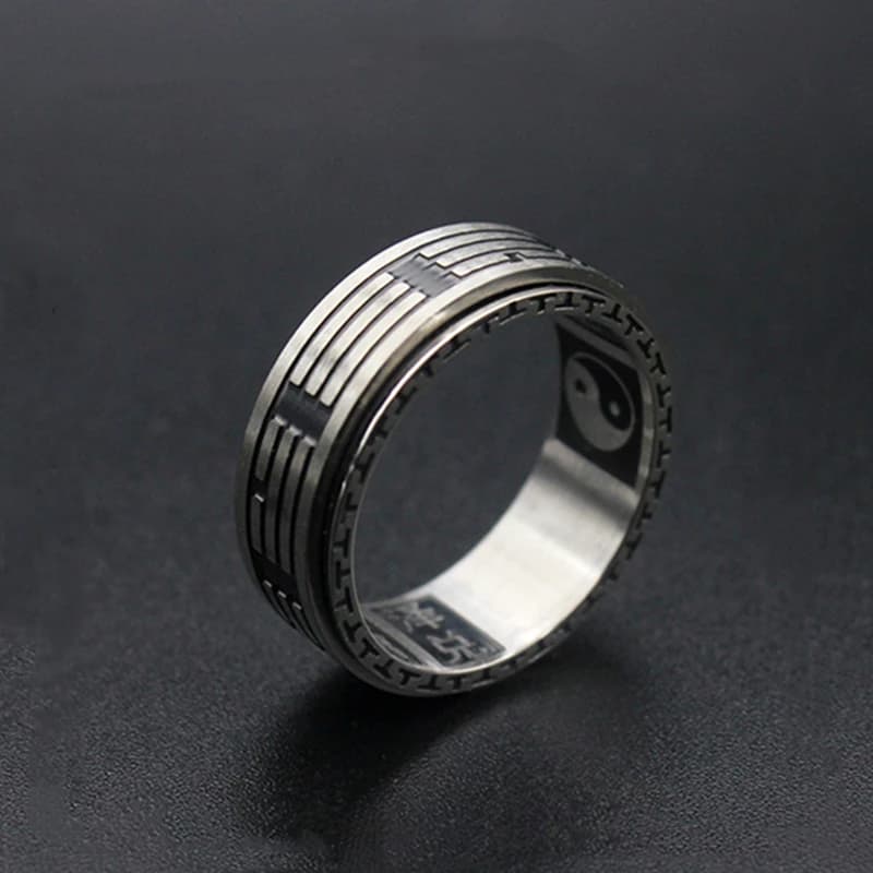 Anello base girevole da 8mm per uomo Vintage in acciaio inossidabile Tai Chi Mantra nero Fidget Spinner Ring Punk Spinner gioielli fortunati
