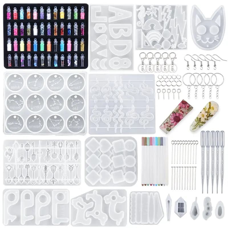 Set di stampi per gioielli in resina per colata in silicone Set di strumenti in resina epossidica Stampi in resina portachiavi per pendenti di gioielli fai da te Creazione artigianale