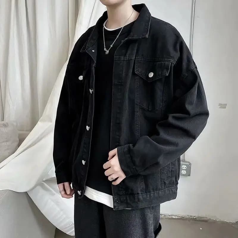 Giacca corta in Denim nero uomo Jeans giacca cappotti tasche a vento Casual tute Bomber Streetwear abbigliamento uomo capispalla