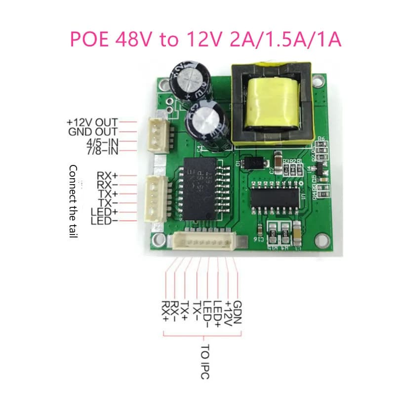 Modulo PD POE 48V 12V 1A/1.5A/2A 5V2.4A/4A 15W/18W/25W 100M POE Splitter Iniettore POE Adattatore di alimentazione per monitor telecamera porta