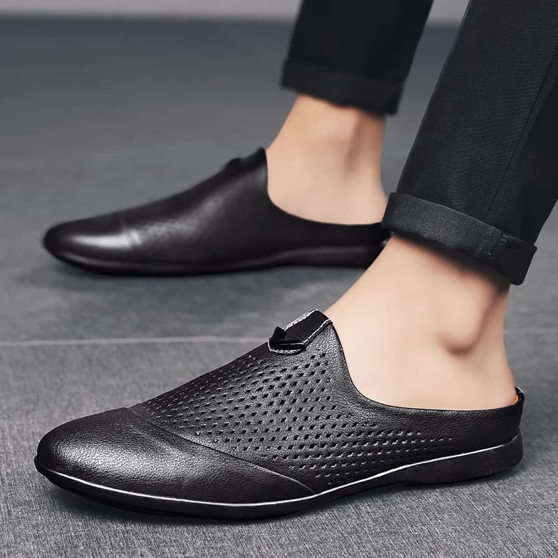 Mocassini senza schienale pantofole mezze scarpe per uomo pantofola in pelle di lusso da uomo scarpe Casual Semi-trascinanti muli scivolo maschile Slip On Flats