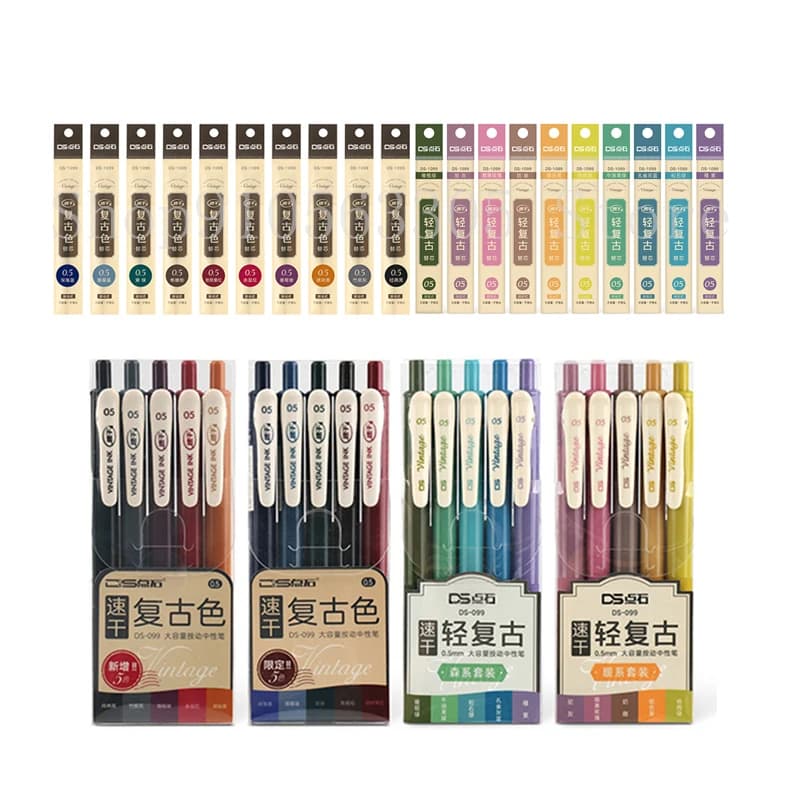 Penna Gel a colori Vintage retrattile inchiostro a rapida asciugatura 0.5mm penna retrò per pianificatore disegno scuola cancelleria per ufficio ricarica