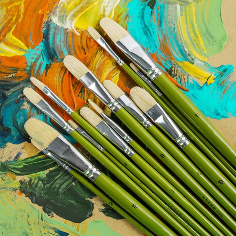 6pcs/Set,pig bristle artist oil painting brushes chese painting brush Tongue peak painting brush Set Drawing Art Supplies