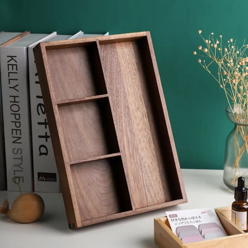 Noce nero Scatola di Immagazzinaggio per i Sundries Stile Moderno In Legno Naturale Ufficio Desk Organizer Casa Ingresso Tasti/Monete di Stoccaggio Vassoio