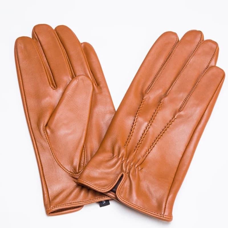 Guanti da uomo inverno uomo vera pelle spessa velluto mano guanti caldi Hombre cucito tre barre foderato giallo moto Luvas