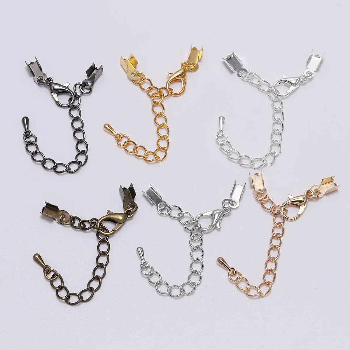 10 pz/lotto Crimp End Caps Bead Aragosta Catenacci Catene Estese Collana Connettori Stringa Nastro Pinze Per Creazione di Gioielli Forniture
