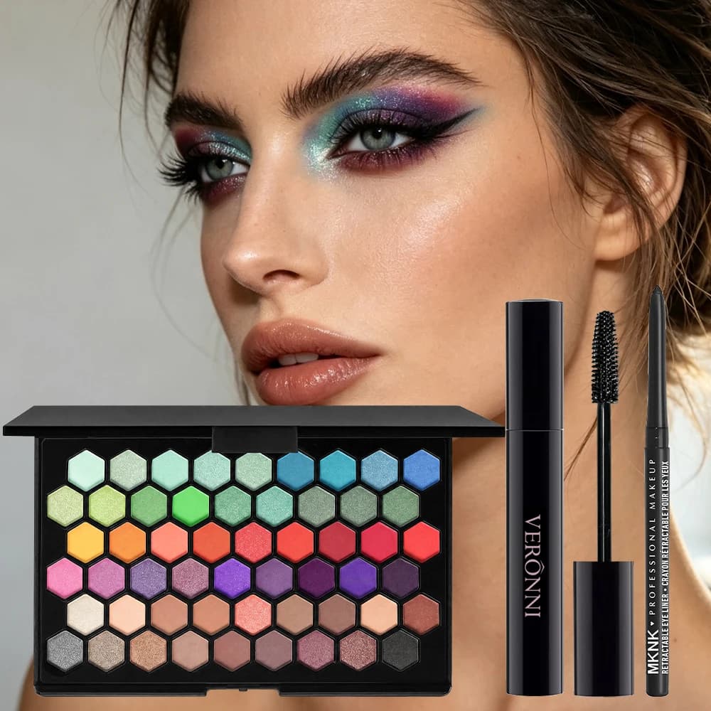3Pcs 54-Color 3-in-1 Eyeshadow Palette -Professional Multi-Color Eyeshadow Collection with Matte and Shimmer Shades Mascara