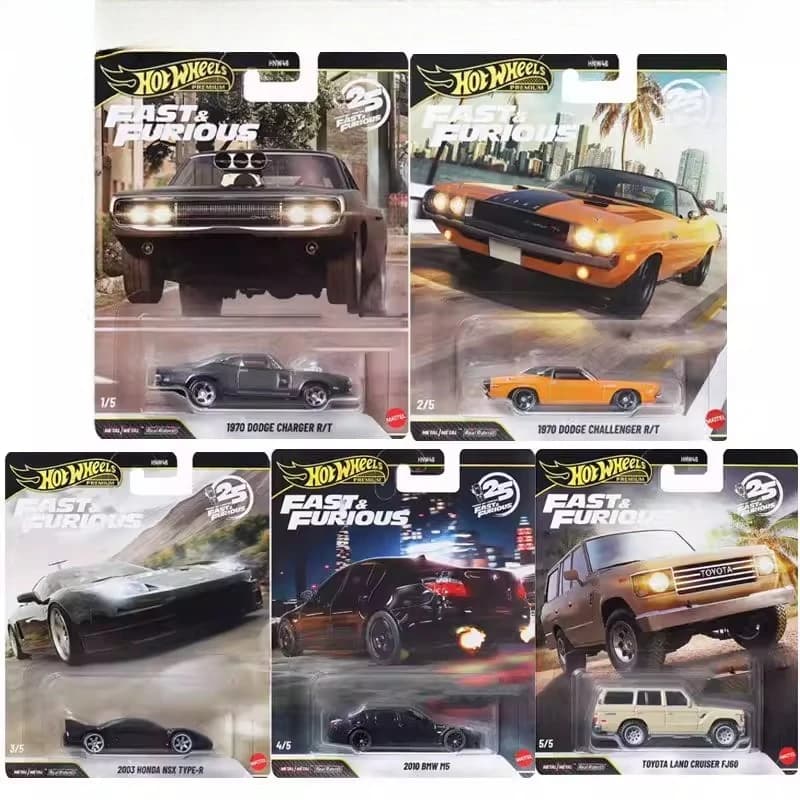 Car Toy Premium Hot Wheels Original Fast & Furious for Boys, Modellini di Scala 1/64: Dodge Charger, Challenger, Honda NSX, BMW, Toyota Land Cruiser