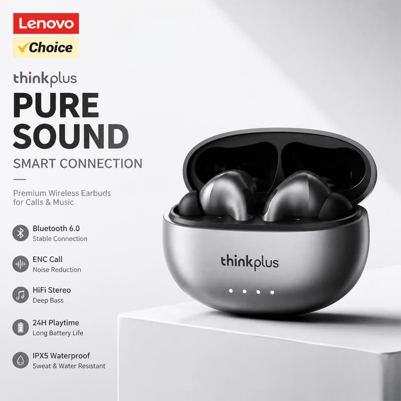 Lenovo Thinkplus XT88 in Ear Bluetooth Earphones with Dual Microphones, Stereo Noise Reduction, Bass HIFI Touch Earphones