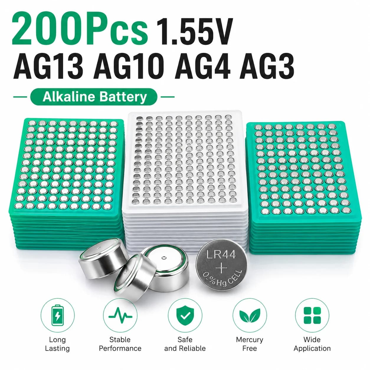 200PCS 1.55V AG13 AG10AG4 AG3 Button Battery LR1130 LR41 377 LR626 Alkaline Battery Pila Cell Coin Watch Toys Remote Battery