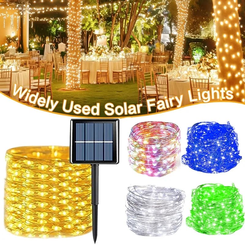Luci solari a LED da 7M/12M/22M/32M per esterni, decorazioni da giardino, luci a stringa fatate, impermeabili, per feste di Natale, patio.