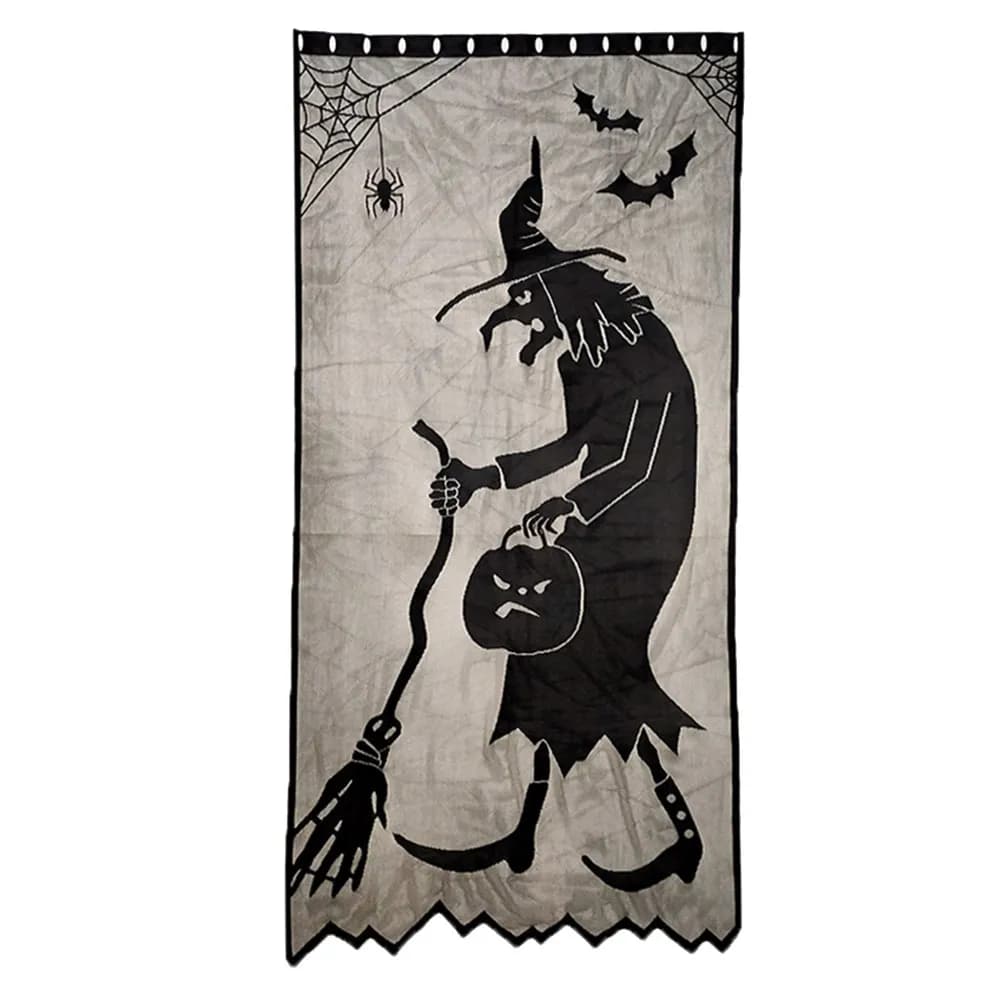 2 Pezzi Tende Nere in Pizzo da Strega per Halloween, Decorazioni per Finestre Horror, Accessori Spaventosi per Feste a Tema Interni ed Esterni