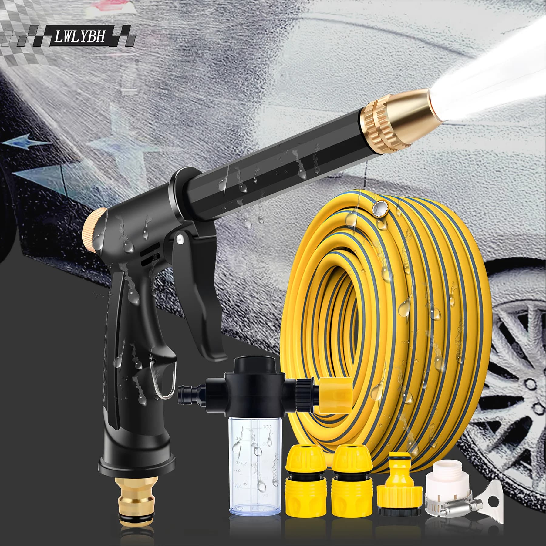 Pistola per lavaggio schiuma per auto Pistola ad acqua a spruzzo ad alta pressione Pistola ad acqua per pulizia del giardino Tubo per pistola ad acqua Strumenti per ugelli di spruzzatura regolabili per automobili