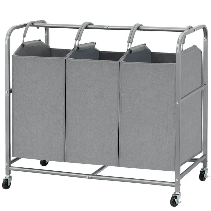 Basket 3 compartments with Wheels Lockable, Basket Wallet on Wheels from 135L with 3 Parts and Removable Bags, Shopping Cart