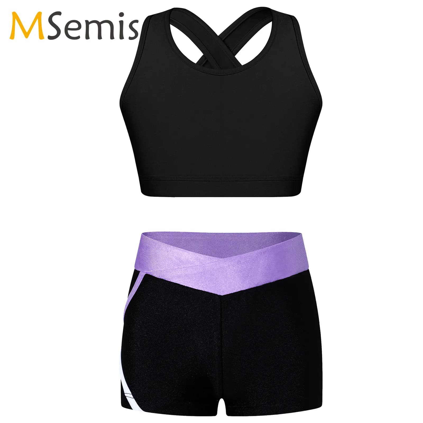 Costume da pratica di danza per ragazze per bambini, top corto per danza classica con pantaloncini per bottino, set di abbigliamento da ginnastica, corsa, palestra, allenamento, costumi da bagno