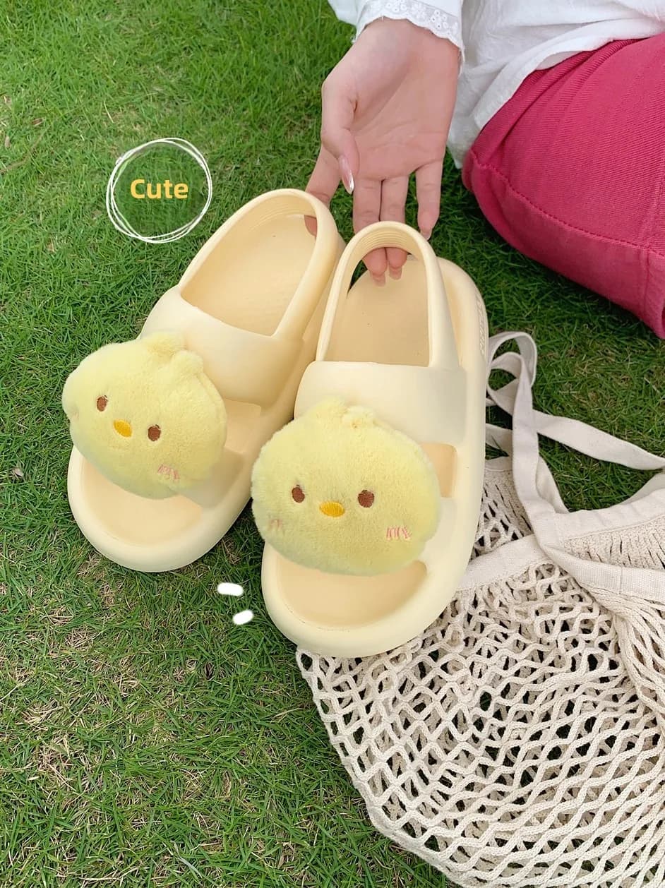 Sandali Estivi da Donna con Simpatico Anatroccolo Giallo, Scarpe da Spiaggia Antiscivolo per Ragazze, Stile Casual e Comodo