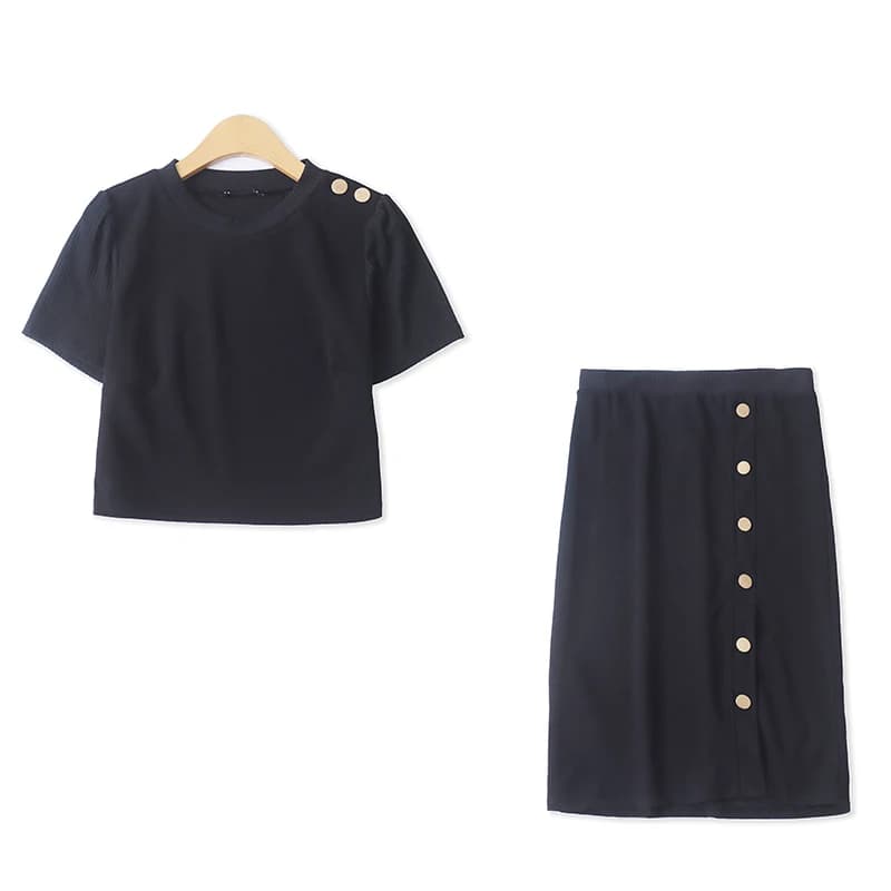 Summer New Style Mixed Bubble Sleeve T-shirt And Halter Skirt Set Women's Fashion Outfit Separate Sale Elegant Lady's Ensemble