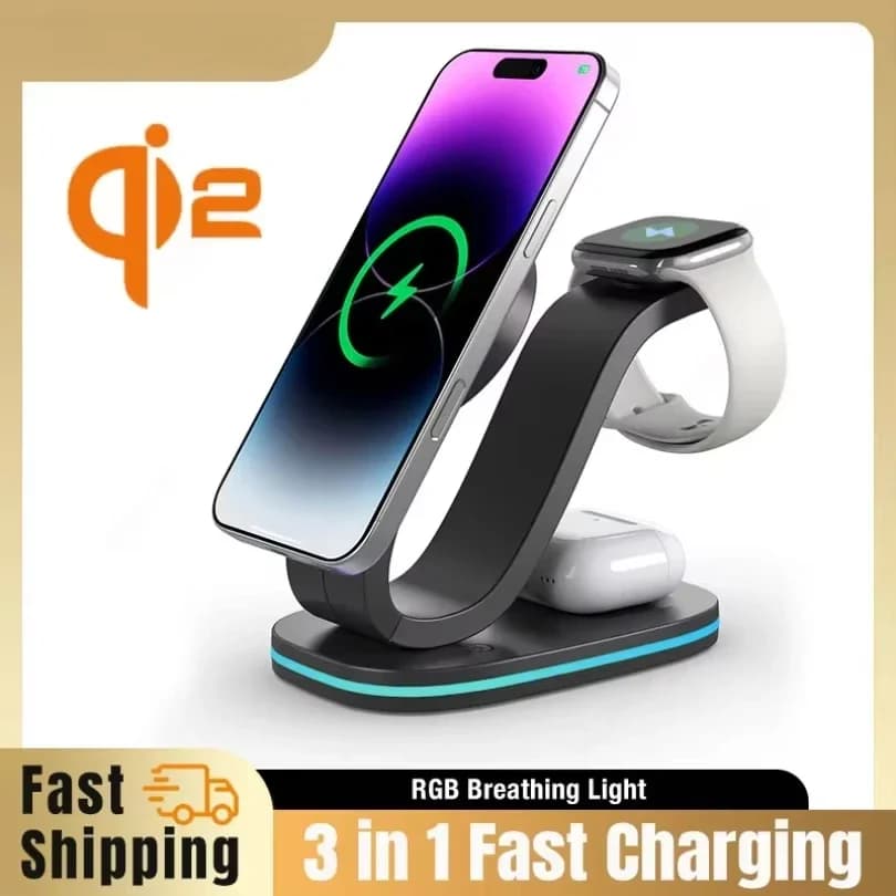 qi2 Dock Magnetic Wireless Charger 3 in 1 for Magsafe iPhone 16 15 14 13 12 Apple Watch 9/8/7/6/5/4 AirPods Pro 2 Quick Charging