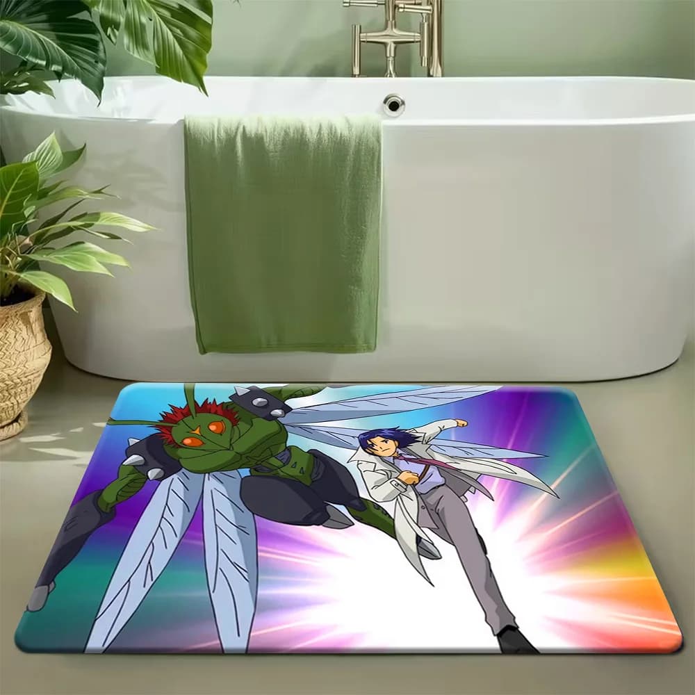 Tappetino da bagno Digimon Adventure Ken Ichijouji e Stingmon Rainbow Dynamic Scene, tappeto da bagno in morbida flanella antiscivolo e assorbente, A