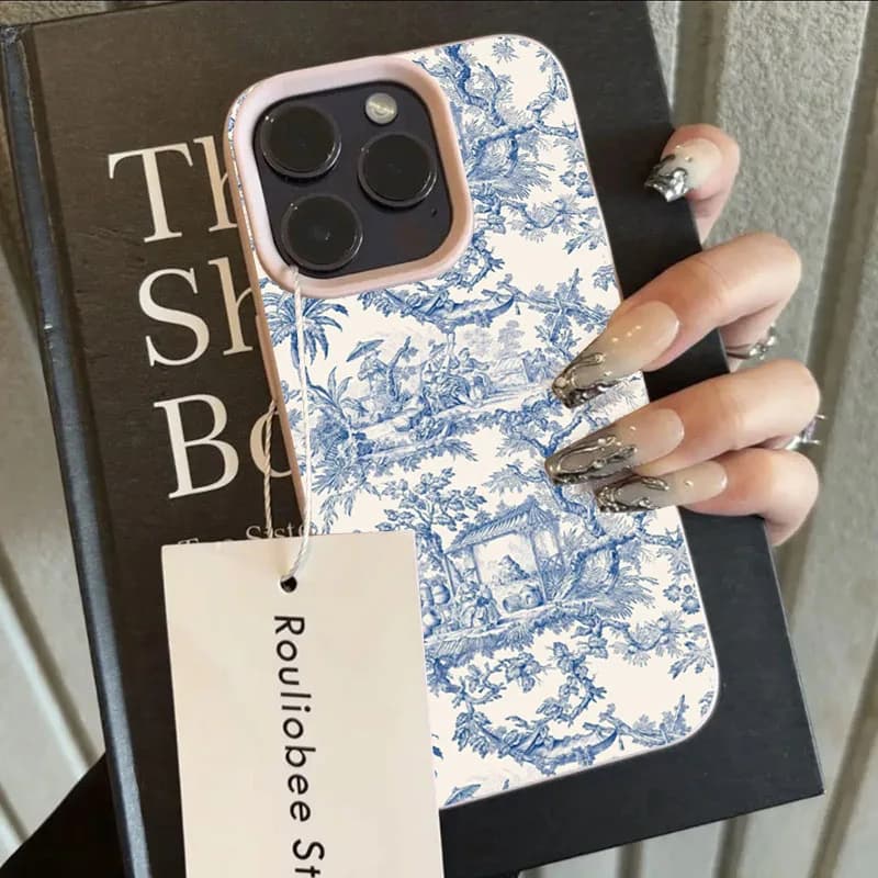 Custodia per telefono in porcellana bianca blu moda per iPhone 17 16 15 14 13 12 11Pro Max XR XS MAX 7 8 PLUS INS Fashion Dermatogliph Cover