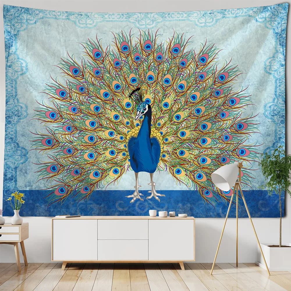 Arazzo da appendere alla parete, pavoni, fiori, foreste, Boemia, estetica, decorazione della stanza, decorazione murale, coperte, lenzuola