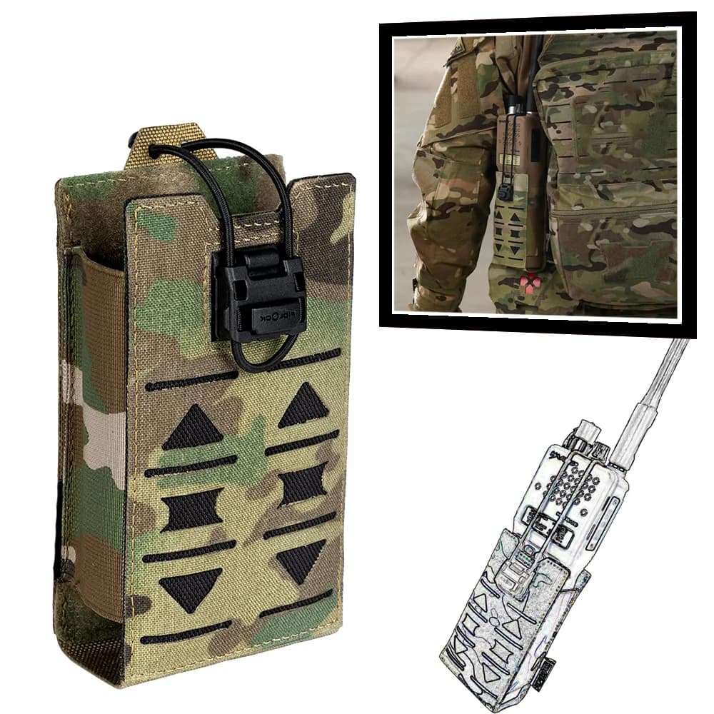 Fondina tattica MOLLE per radio compatibile con 148/152 Custodia per radio MPU5 Walkie Talkie Fucile Mag con cavo elastico