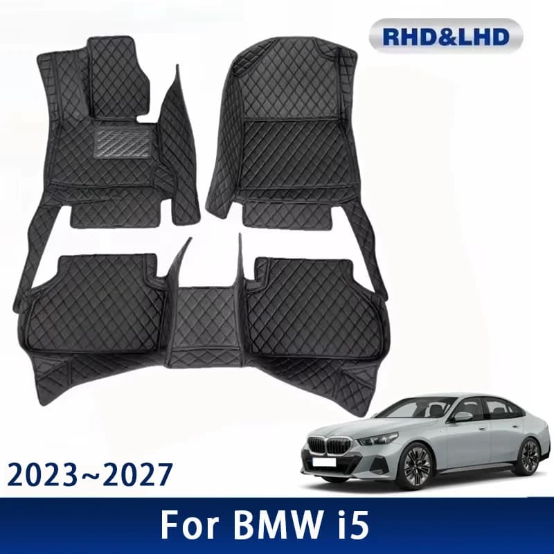 Tappetini auto per BMW i5 Berlina 2023 2024 2025 2026 2027 Tappetini auto in pelle personalizzati impermeabili Accessori interni tappeti