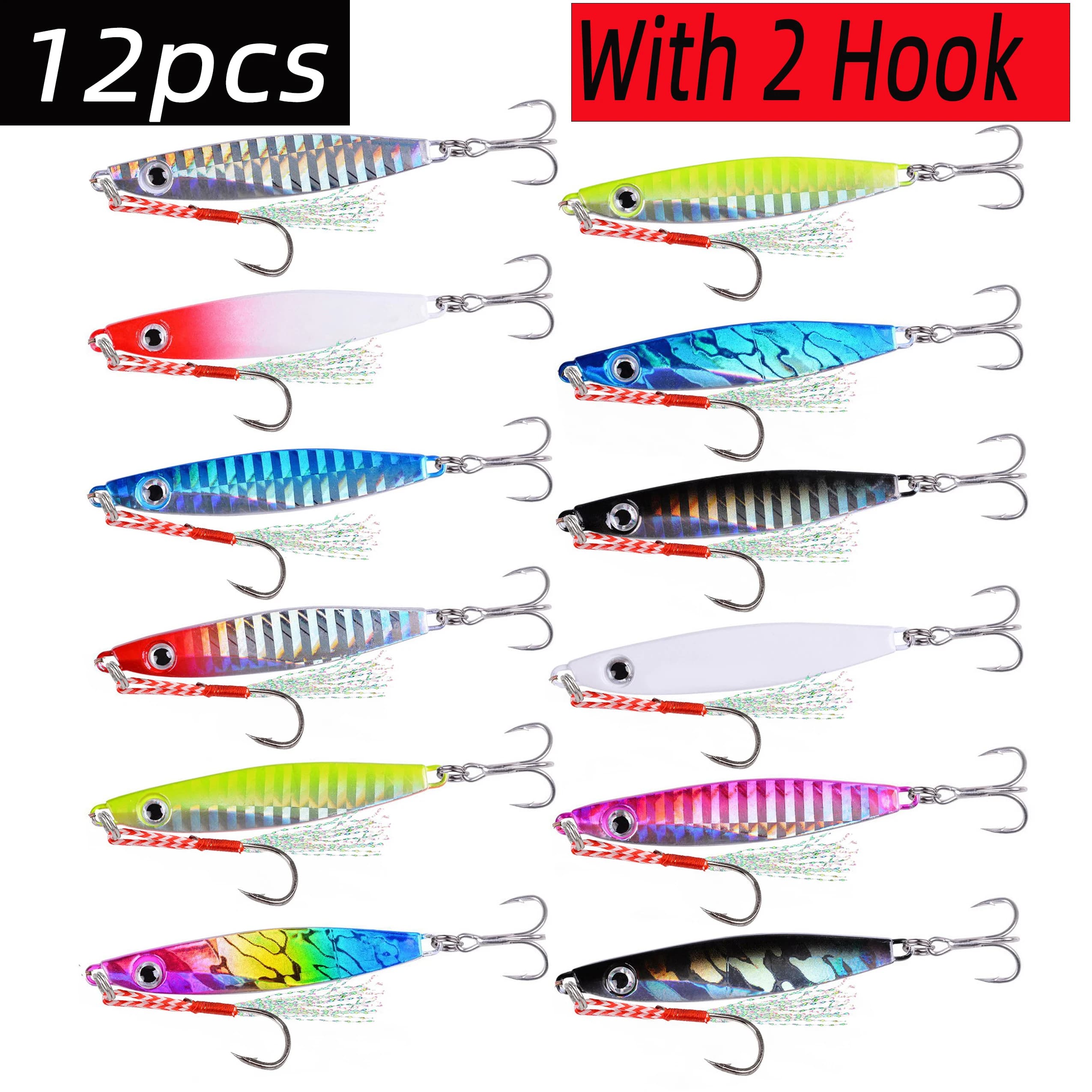 12 pz Esche Da Pesca In Metallo Jig 7g 12g 17g 22g 30g 40g Maschere Cucchiaio Da Pesca In Mare Esca Affondamento Richiamo Jigging Vibe Lama Per Luccio Bass