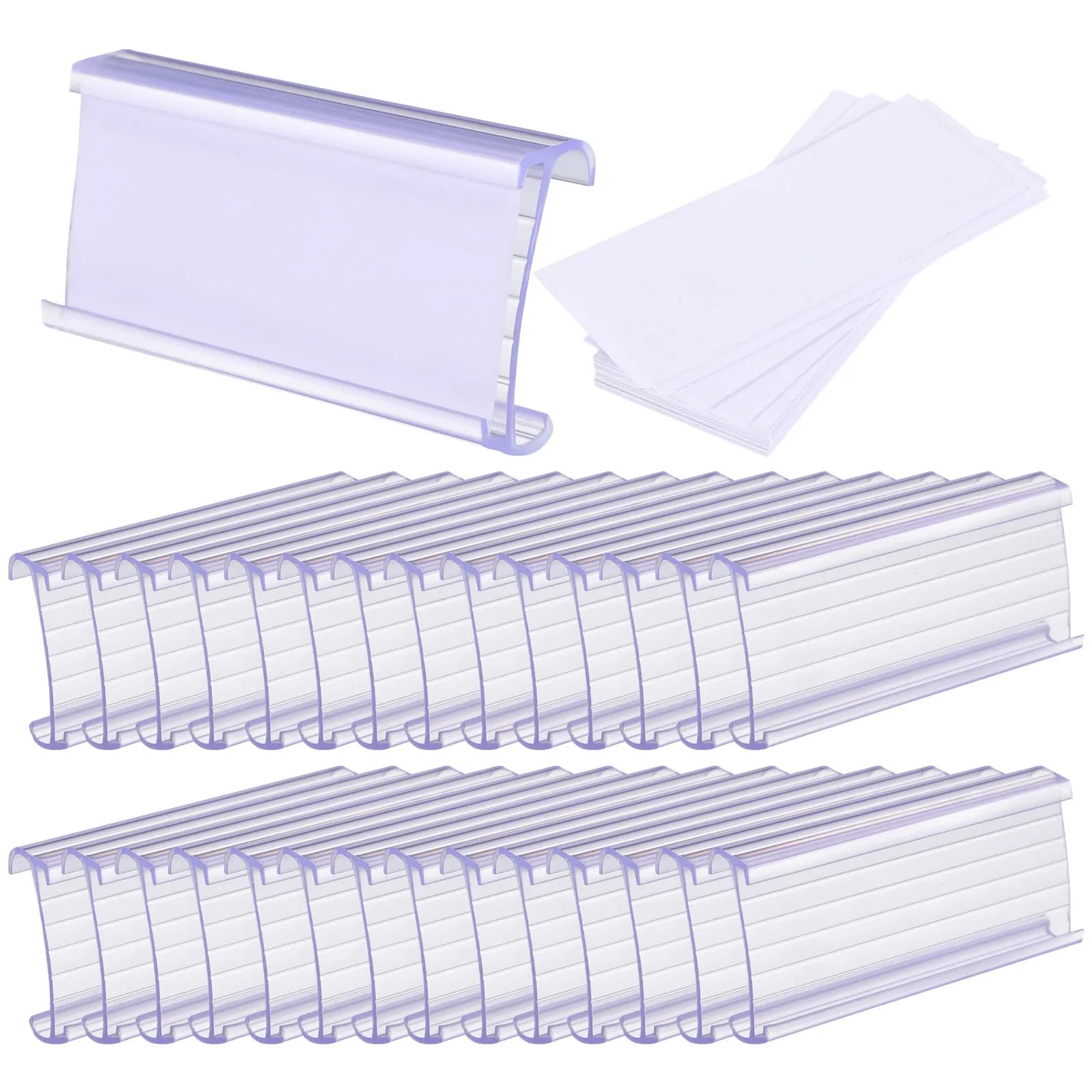 30 Set di Etichette per Scaffali in Filo Metallico, Portaetichette Trasparenti, Facile Installazione, Etichette per Scaffalature in Negozi, Inserti in Carta per Esposizione