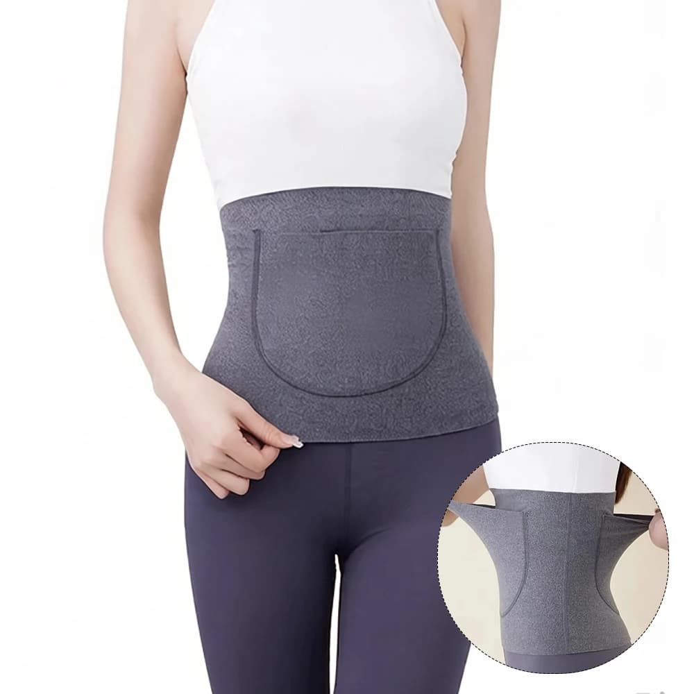 Double Pocket Velvet Waist Support Belt Breathable Warm Abdominal Belly Protection Belt for Warmth Warm Belly & Stomach Protect