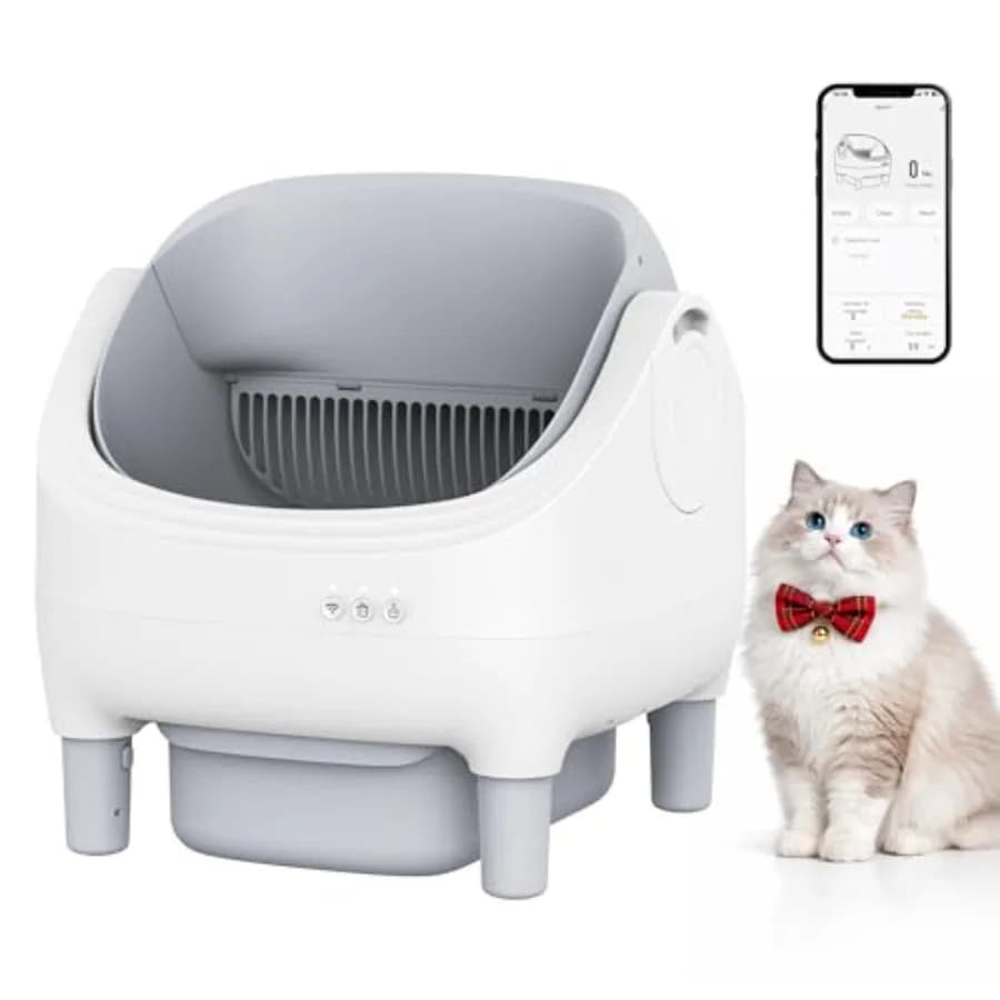 Lettiera Automatica Autopulente con Controllo Tramite App, Lettiera Intelligente a Tetto Aperto per Gatti Multipli, Sensori di Sicurezza a 7 Strati, 10.5