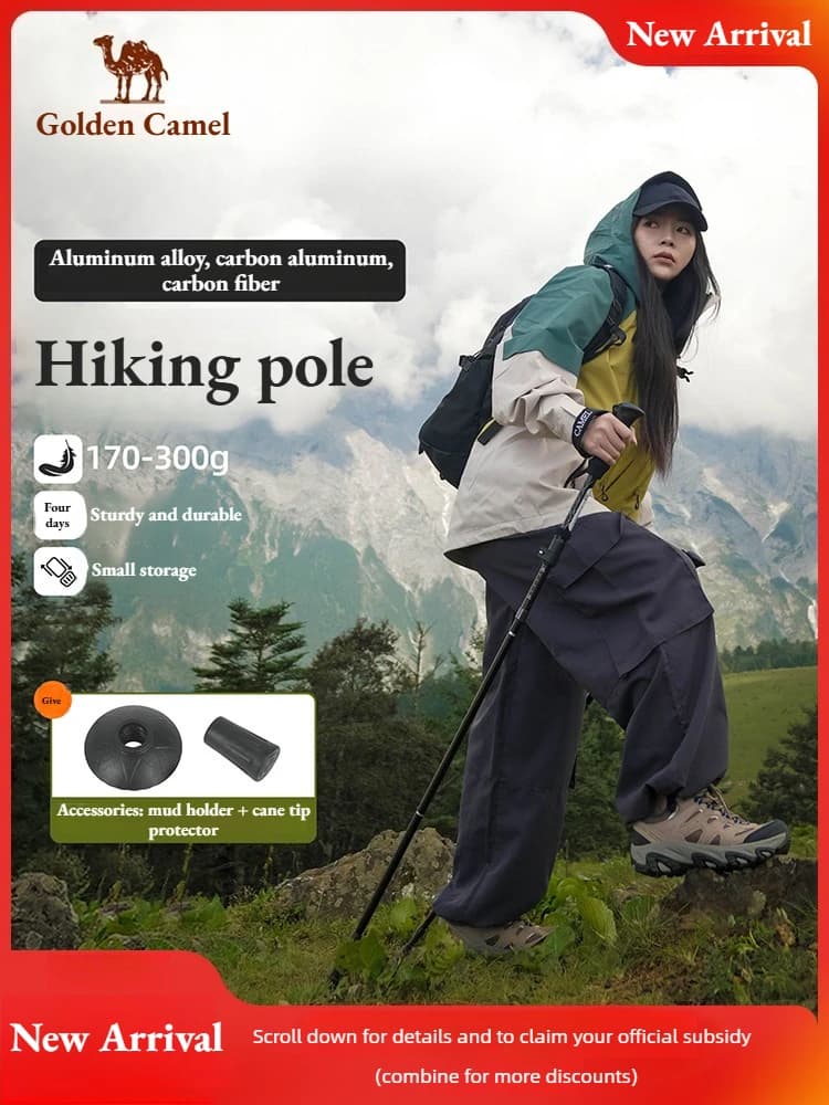 Golden Camel ultralight aluminum alloy folding trekking pole for camping, mountaineering, hiking and outdoor travel