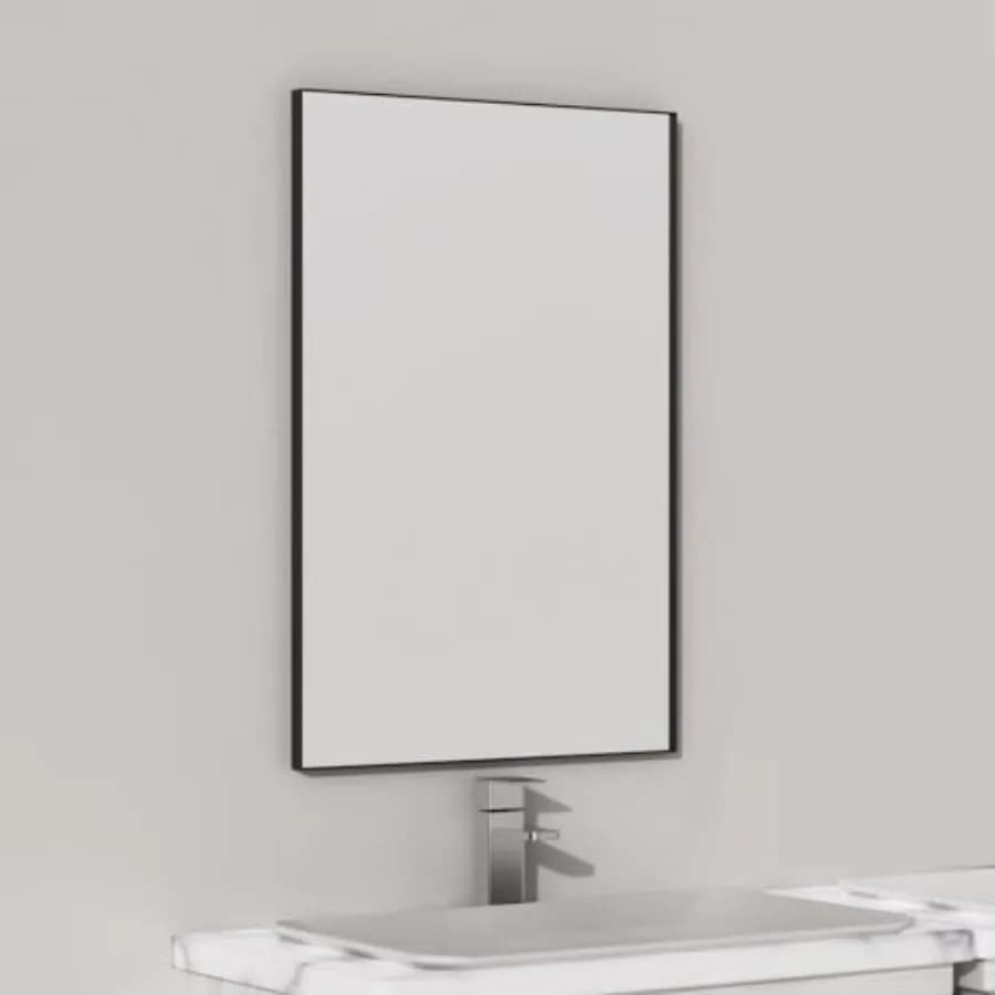 Specchio da Bagno Nero 16 x 24 Pollici da Parete, Rettangolare con Angoli Squadrati, Cornice in Metallo Nero, Specchio Moderno Stile Fattoria