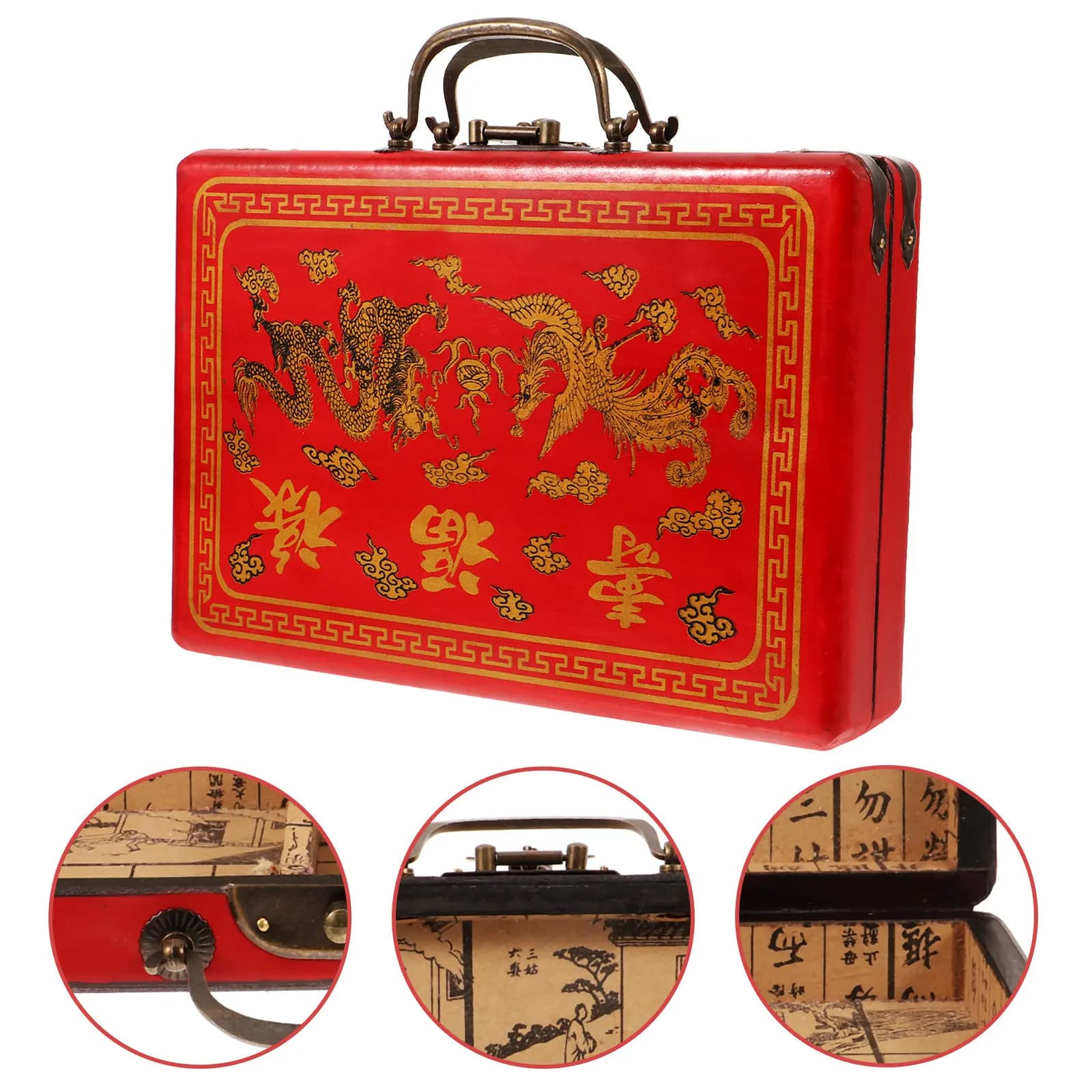 Robusta Scatola in Legno per Mahjong Stile Vintage, Contenitore Rettangolare per Tessere Mahjong, Portatile e Leggera, Scatola Regalo Multiuso